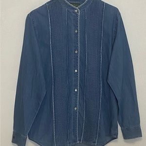 Lauren Jeans Co RALPH LAUREN Sz 12 Blue Chambray White Eyelet Trim Women’s Shirt